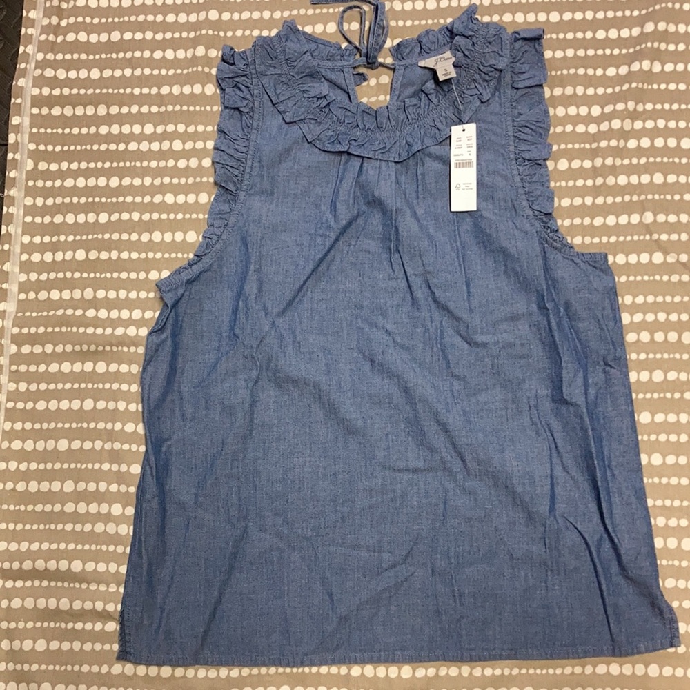 J Crew NWT ruffled chambray sleeveless top SMALL